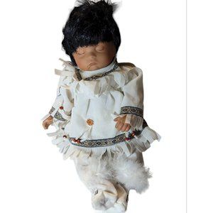 Vintage Cathay Bisque Ceramic Native American Indian Doll Baby Sleeping Resting
